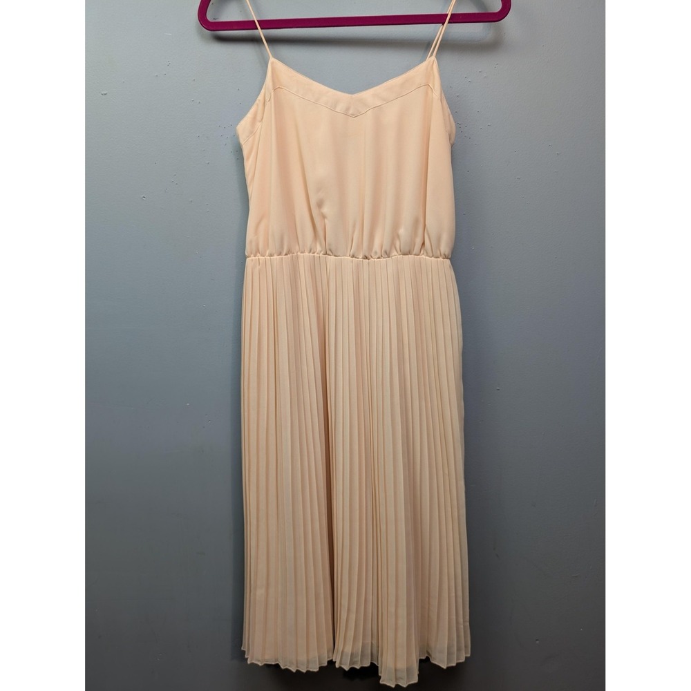 ASOS Dress‎ Womens US 4 Beige Pleated Midi Spaghetti Strap Summer Evening Flow